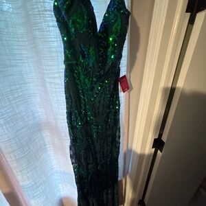 Green and Blue Sequined Prom Dress